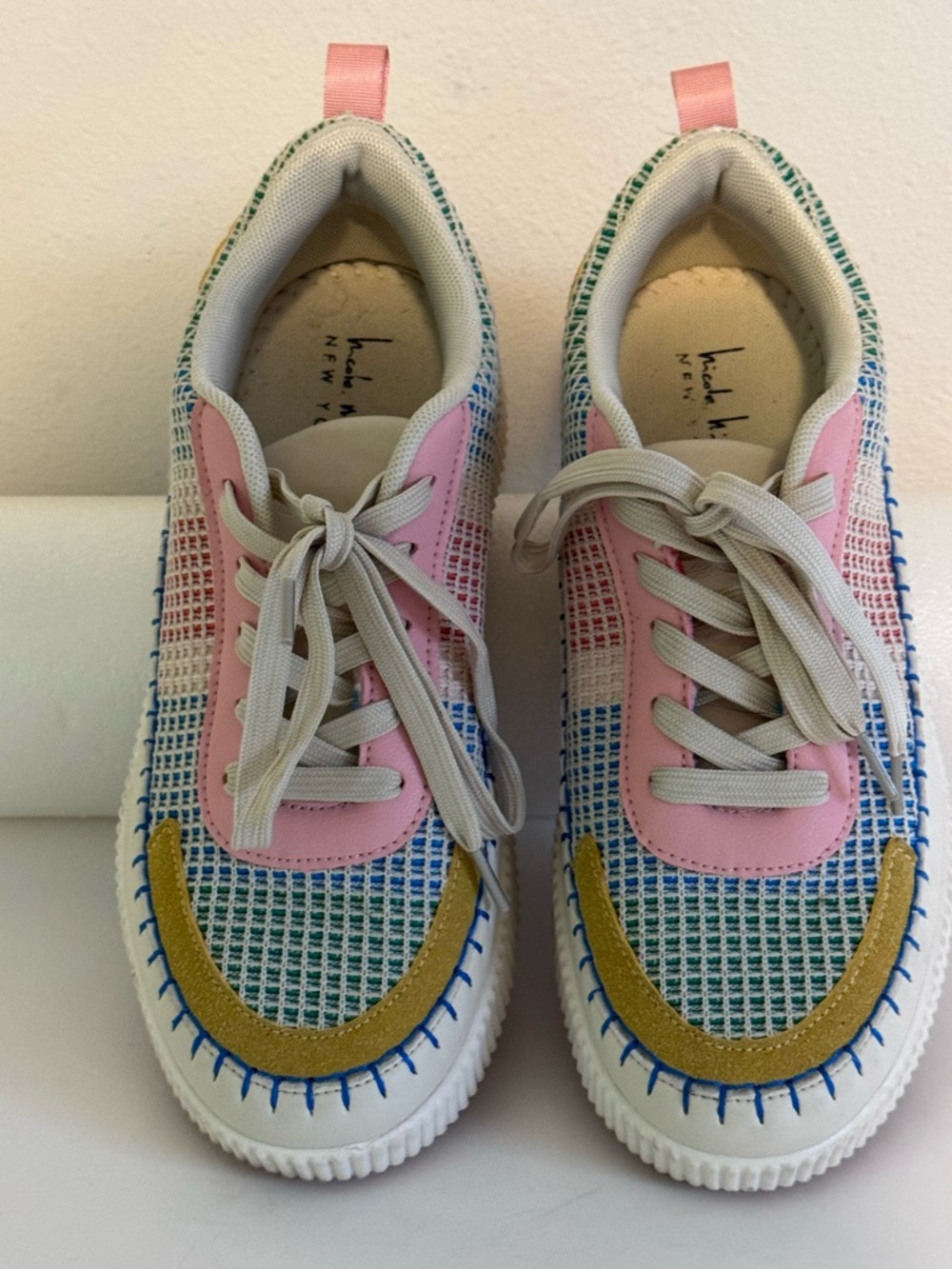 Nicole Miller Brita Colorful Patchwork Lace-Up Platform Sneakers Size 10